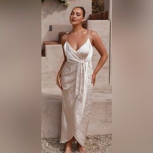 Satin Wrap Slip Dress with Self-Tie Waist